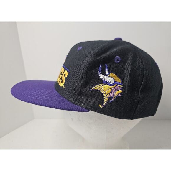 Vintage Minnesota Vikings Snapback Hat Cap Embroidered Black The GAME Spellout - Picture 2 of 7